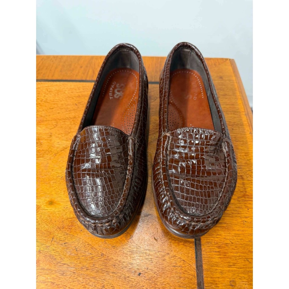 SAS Tripad 5.5 Comfort Red Brown Crocodile Embossed Loafers Womens Slip On Shoes